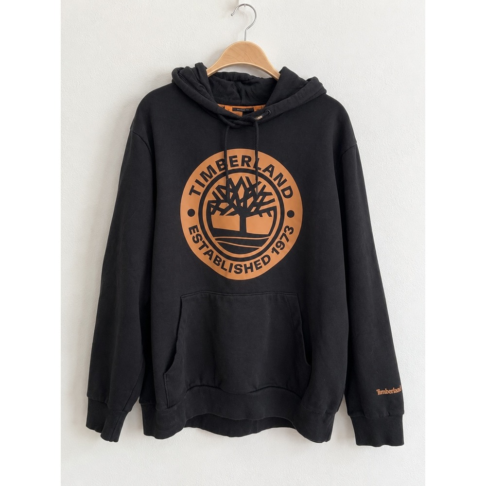 Timberland Mens XXL Black Graphic Logo Pullover Hoodie Sweatshirt Streetwear